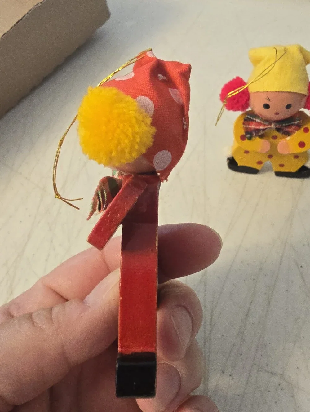 Vintage Wooden Clown Christmas Ornaments Set Of 2 Handpainted 3.5